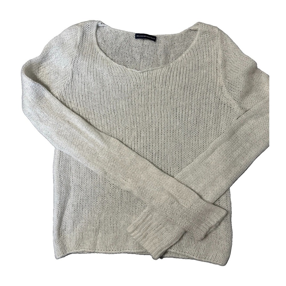 Brandy Melville White Open Knit Sweater Long Sleeve Scoop Neck One Size
